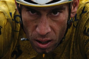 9 July: Italy’s Vincenzo Nibali, in the overall leader’s yellow jersey, wears an intense look as he crosses the finish line of the fifth stage of the Tour de France