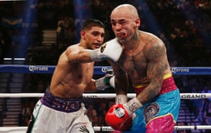3 May: Luis Collazo is caught good and proper by Amir Khan during their WBA International Welterweight Title fight at MGM Grand Garden Arena in Las Vegas