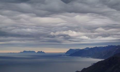 Undulatus Asperatus clouds over the Lofoten Islands in Norway.