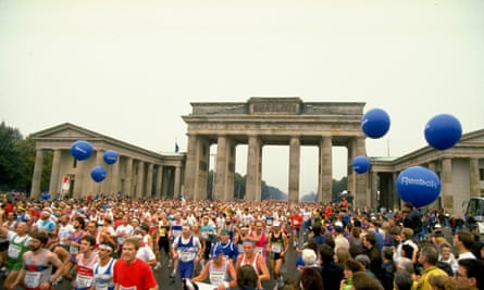 A historic year: competitors passing through the Brandenburg Gate during the Berlin Marathon in 1990