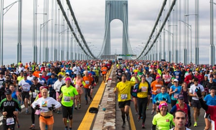 Runners cross the Verrazano-Narrows Bridge at the start of the 2013 New York marathon