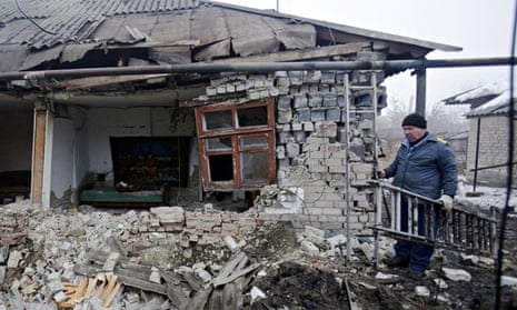 Damaged caused by rebel mortars in Ukraine's Donbass region