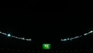 13 July: The final score is projected on a screen after the Germany humiliate hosts Brazil 7-1 at the Mineirao stadium in Belo Horizonte
