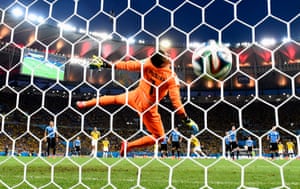 28 June: James Rodriguez of Colombia scores a wonderful goal for Colombia v Uruguay during their World Cup last16 match at Maracana stadium in Rio de Janeiro, Brazil