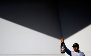 2 November: Lewis Hamilton of Mercedes celebrates on the podium after winning the United States Formula One Grand Prix at Circuit of The Americas in Austin, USA