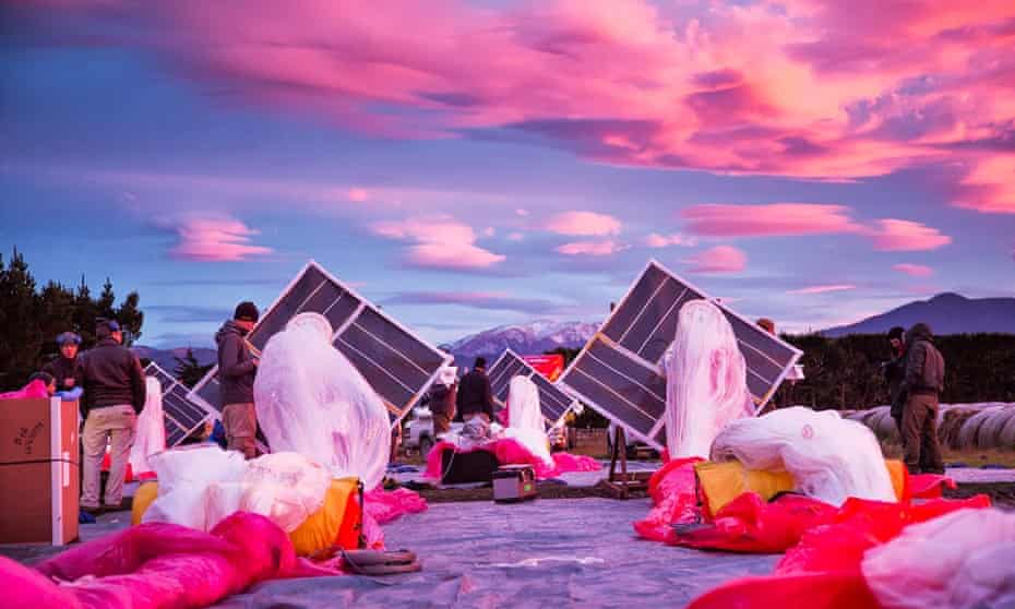 Google Project Loon solar panels and high altitude balloon before take off in New Zealand