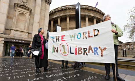 Demonstrators at Liverpool's Central library