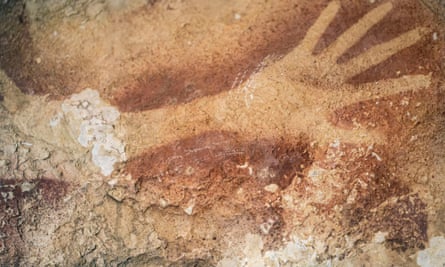 A hand stencil found in a cave in Indonesia