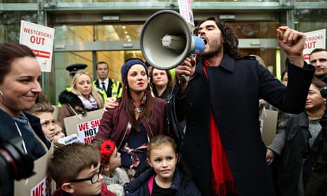 Russell Brand joins in the protests at the New Era estate