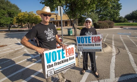 Denton residents Michael Hennen and Susan Vaughan campaign to ban fracking.