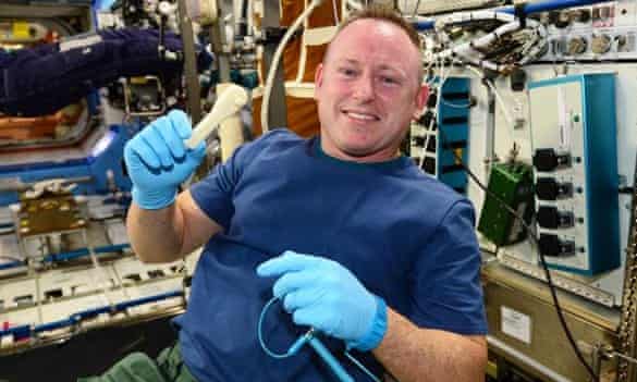 ISS commander Barry 'Butch' Wilmore with the finished socket wrench.