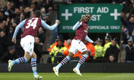 Aston Villa's Christian Benteke is rightly chuffed about the quality of his strike, which gave the home side the lead.
