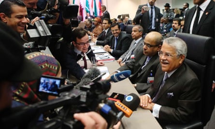Saudi Arabia's oil minister Ali al-Naimi, right, talks to journalists before a meeting of Opec oil ministers in November.