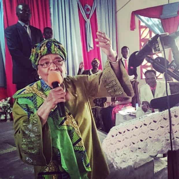 President Ellen Johnson #Sirleaf speaks at the launch of the ' #Ebola Must Go' campaign in New Georgia, a community that worked to contain the virus.