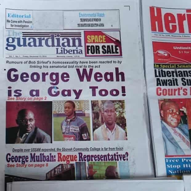 The Liberian Guardian, with a knock off masthead from the famous UK masthead, keeps the political discourse sophisticated. #homophobia #Liberia