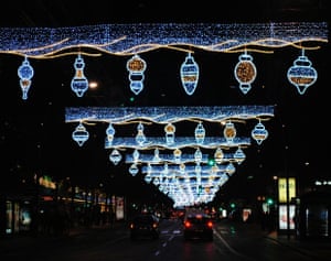 Christmas lights at the Gran Via in the centre of Murcia, Spain.