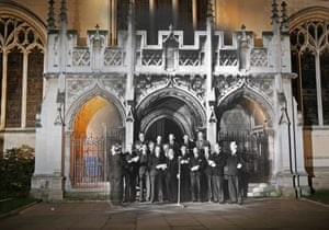 Members of parliament singing Christmas carols in St Margaret’s, Westminster, to American congressmen in 1945, a spot brightly lit by spotlights this week in the leadup to Christmas