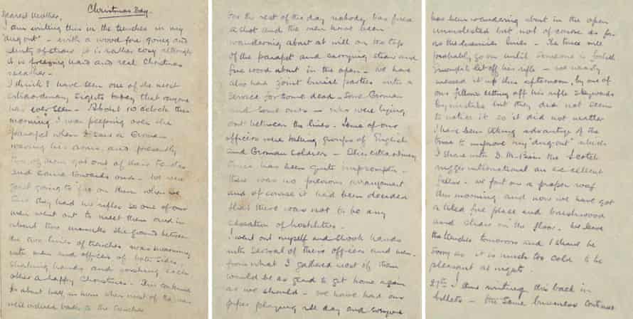 Alfred Dougan Chater's letter describes the moment soldiers on both sides left the trenches and met at no-man's land, where they exchanged souvenirs and cigars.