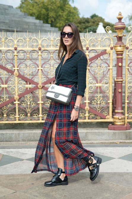 Stylist Estelle Pigault in a Boohoo skirt and Balenciaga boots.