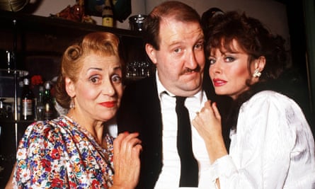 A 1987 episode of ’Allo ’Allo, written by Jeremy Lloyd and David Croft, starring Gorden Kaye, centre, with Carmen Silvera, left, and Vicki Michelle.