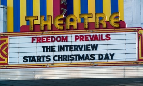The Plaza Theatre marquee during the release of "The Interview" at the Plaza Theatre, 25 December 2014 in Atlanta, Georgia.