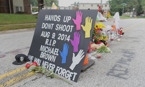 A memorial where Michael Brown was killed in is seen in Ferguson, Missouri.