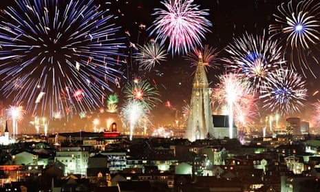 Fireworks explode over Reykjavik