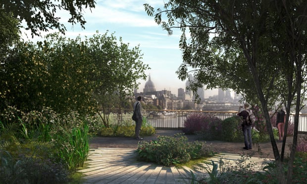 An artist's impression made available by Arup showing a view from the proposed London Garden Bridge.