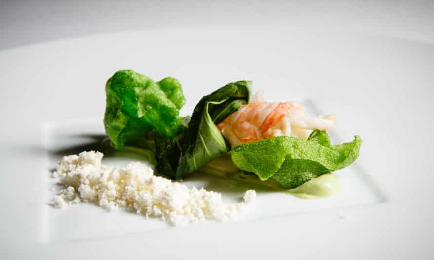Prawn with seaweed bread at two-Michelin star Atrio in Caceres.