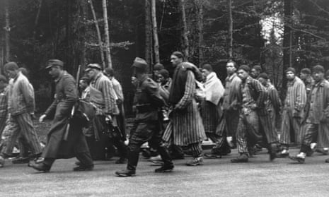 Prisoners on a death march from Dachau in 1945. 