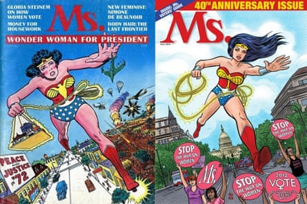 Wonder Woman on the first and 40th-anniversary covers of Ms magazine.