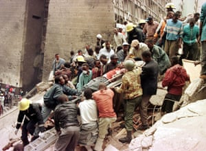 1998: After the US embassies in Kenya and Tanzania are bombed, America accuses Sudan of making chemical weapons for terrorist groups and launches a missile attack on a pharmaceutical factory outside Khartoum. The US embassy in Nairobi, bombed on August 7, 1998 killed at least 60 people, including eight Americans, and left more than 1,000 injured