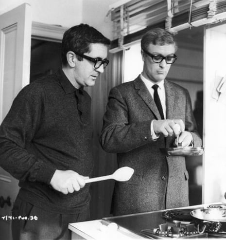 Len Deighton, left, and Michael Caine  on the set of The Ipcress File, 1965.