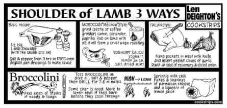 Shoulder of lamb 3 ways: one of two new cookstrips from Len Deighton, exclusive to Observer Food Monthly
