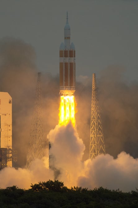 Nasa's Orion spacecraft lifts off from Cape Canaveral.