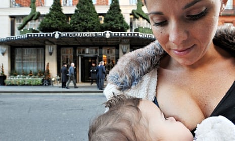 Breastfeeding protest outside Claridge’s hotel in Mayfair, London