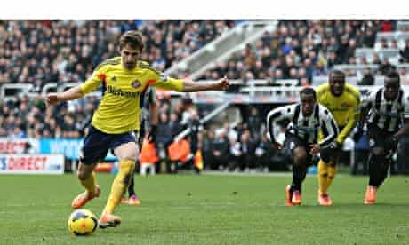 Sunderland's Fabio Borini scores against Newcastle United in the Premier League at St James' Park