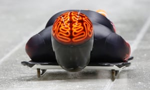 Hard to top this one, though ... Canada's John Fairbairn speeds down the track witha  glowing cerebrum
