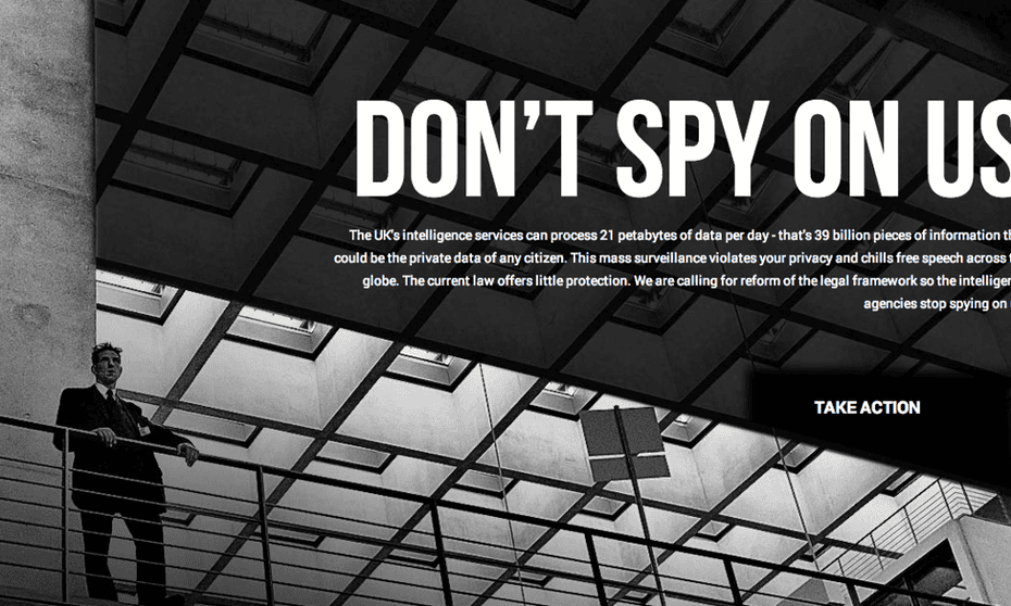 The Don't Spy On Us homepage