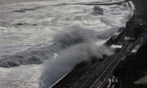 The tracks at Dawlish continued to get battered by waves today.