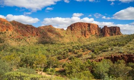 Rugged red cliffs at Trephina Gorge, Northern Territory, Australia.
