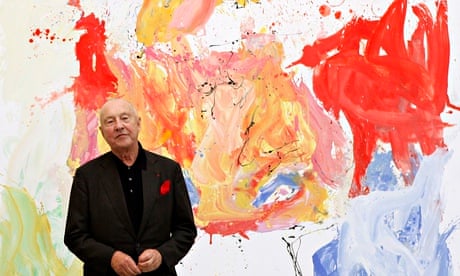 Georg Baselitz with one of his self-portraits at the Gagosian Gallery in London. 
