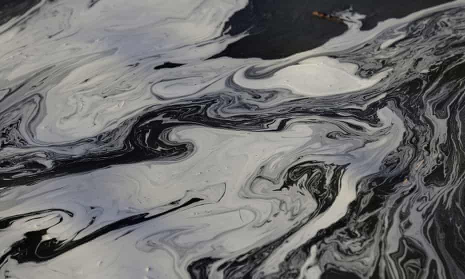 Coal ash swirls on the surface of the Dan River in North Carolina