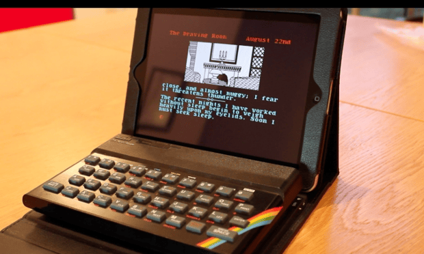 A ZX Spectrum next to an iPad – the developer's mockup for how the finished device will look.