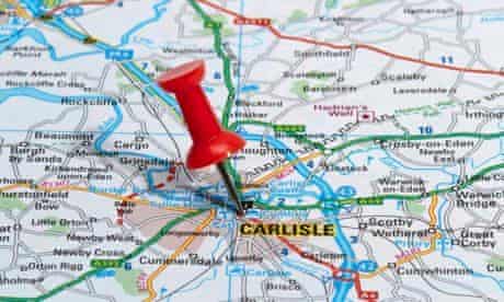 A map of the M6 motorway running through Carlisle