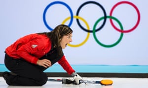 Great Britain's Eve Murihead with her key final delivery during the semi-final of the women's curling competition.