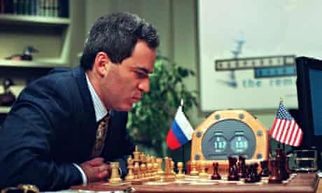 Garry Kasparov ponders a move against IBM's Deep Blue. Kurzweil predicted the computer's triumph.
