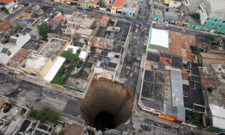 A sinkhole at a street intersection in Guatemala City