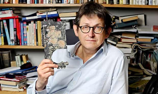 Guardian editor Alan Rusbridger with a smashed-up hard drive after GCHQ’s visit