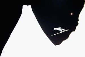Roberto Dellasega of Italy jumps during the men's large hill individual competition.